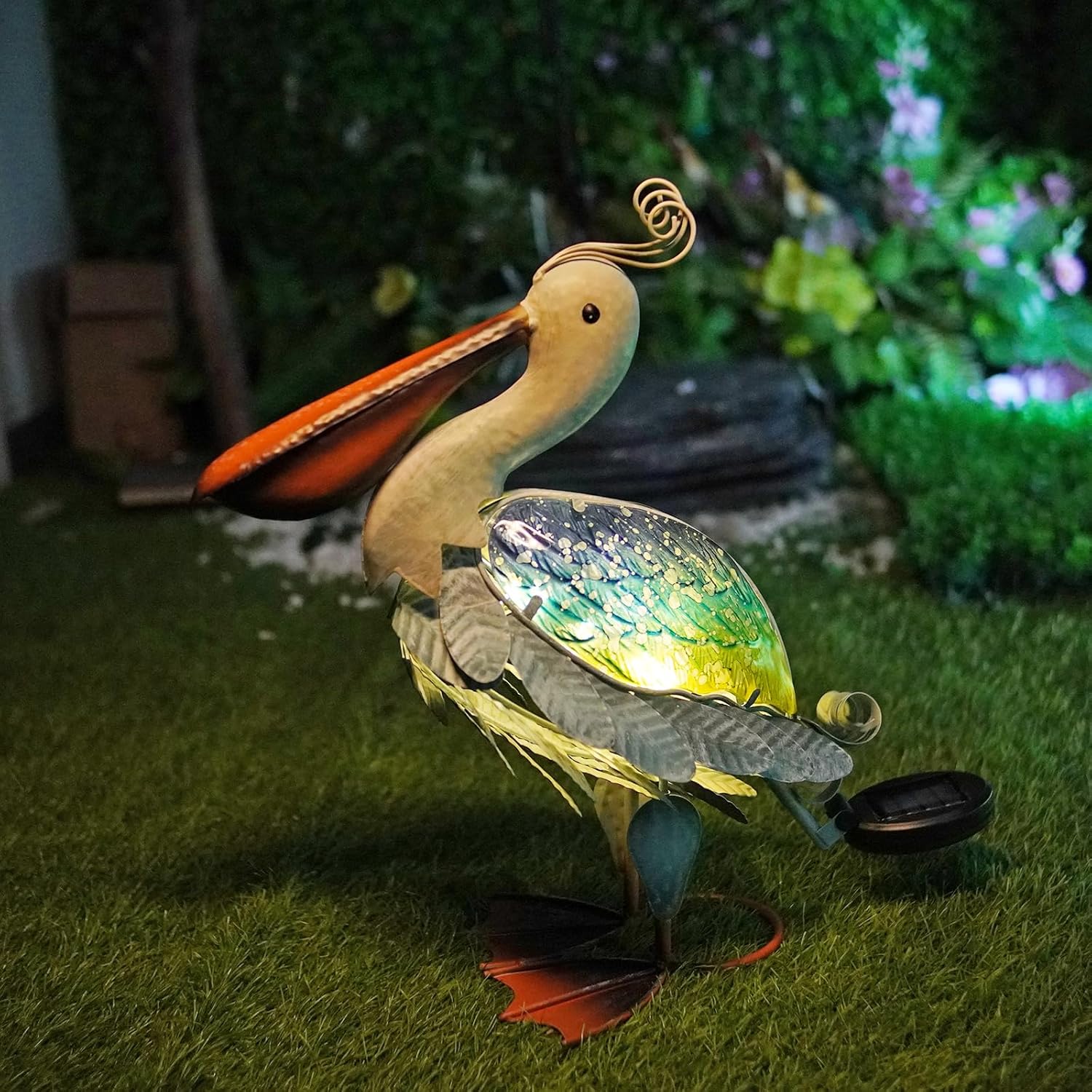Stunning 17 Inch Solar Metal Pelican Statues for Garden Decor