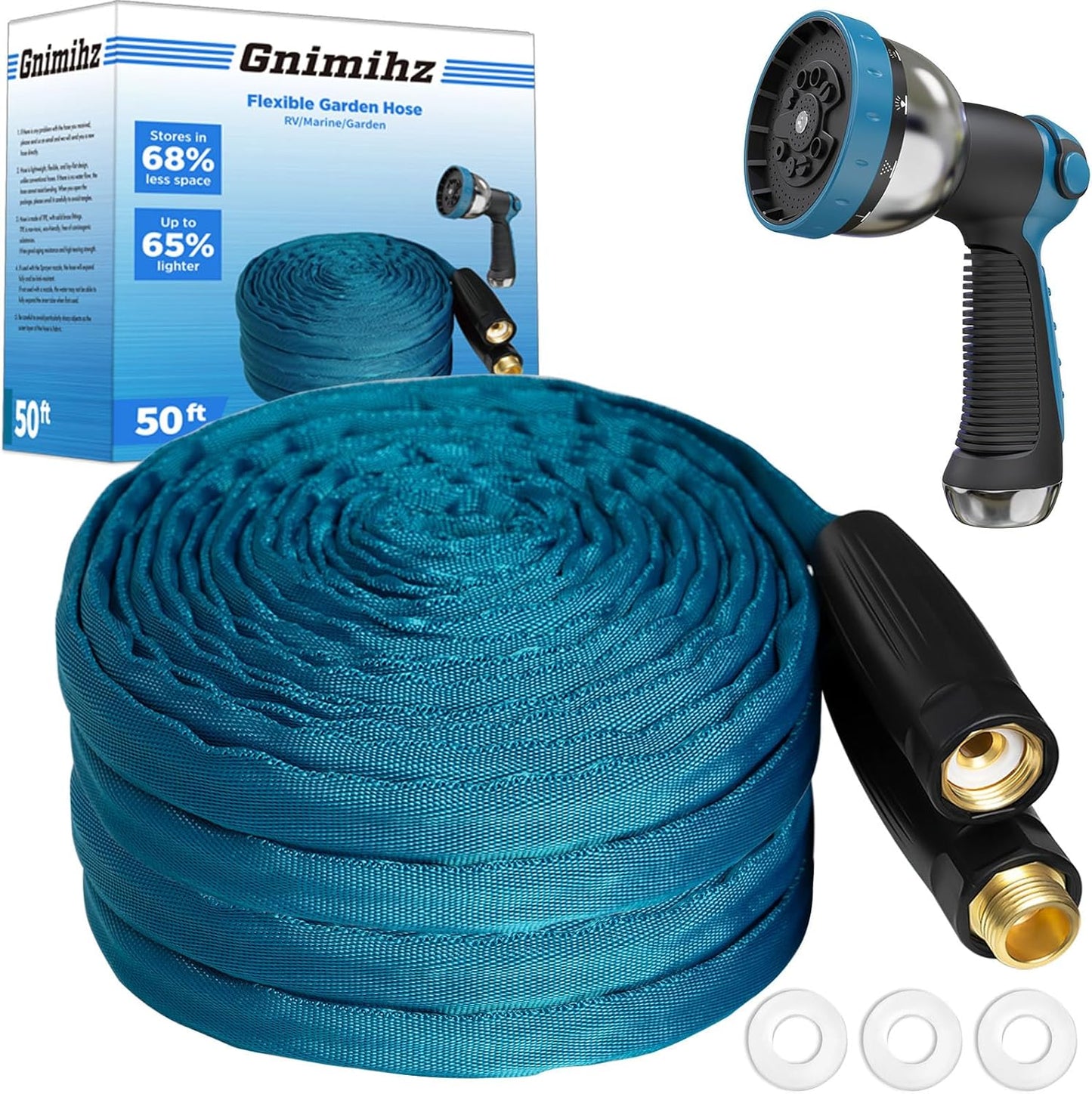 50ft TPE Garden Hose Lightweight Flexible with Brass Fittings