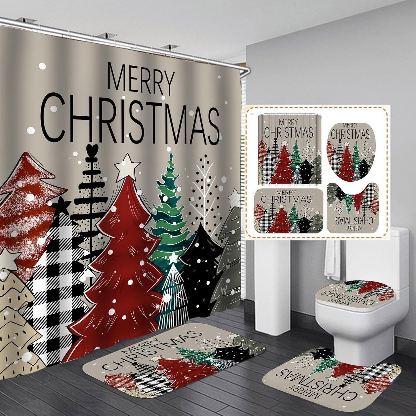 Waterproof Christmas Shower Curtain Set by Smaroll