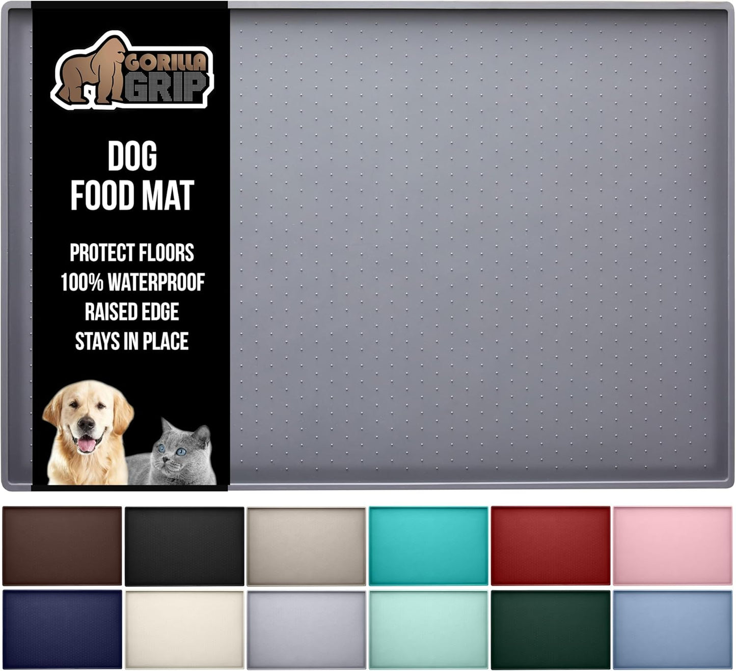 GORILLA GRIP Waterproof Raised Edge Silicone Pet Feeding Mat