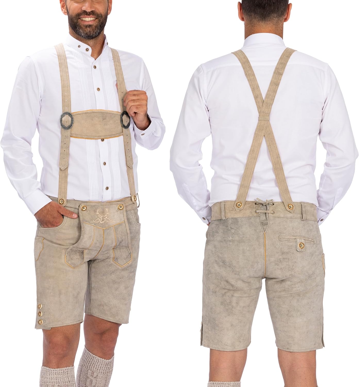 Genuine Leather Oktoberfest Lederhosen for Men in Mushroom Brown