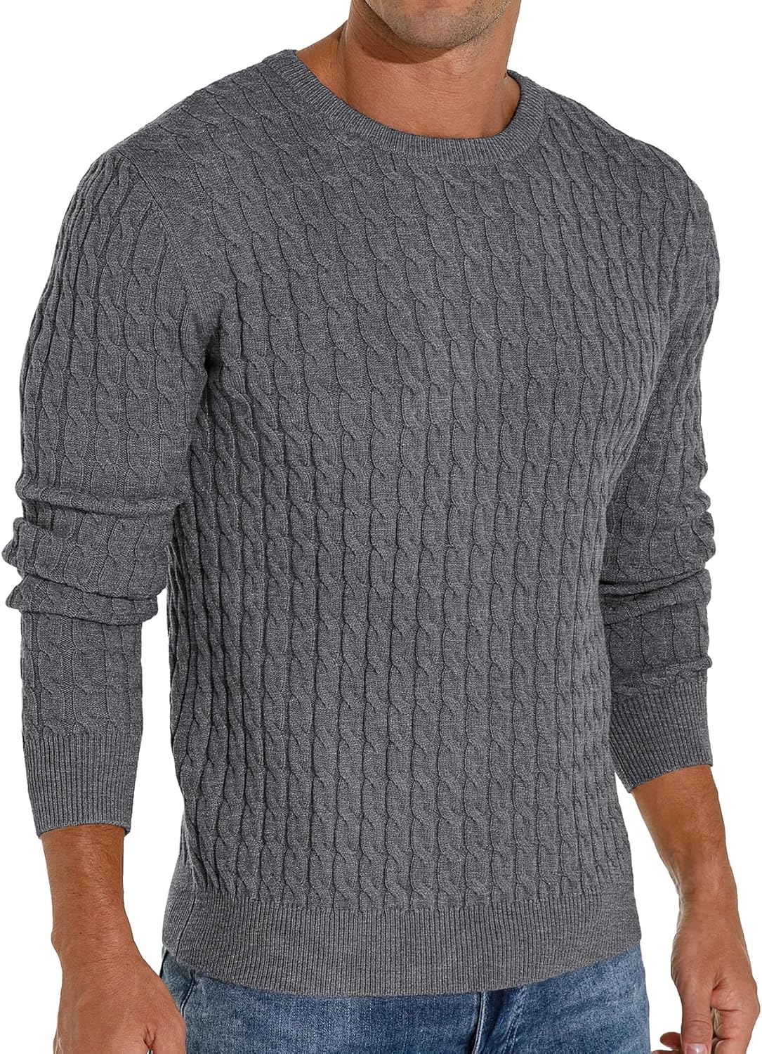Askdeer Men's Pullover Sweater - Classic Soft Cable Knit Style