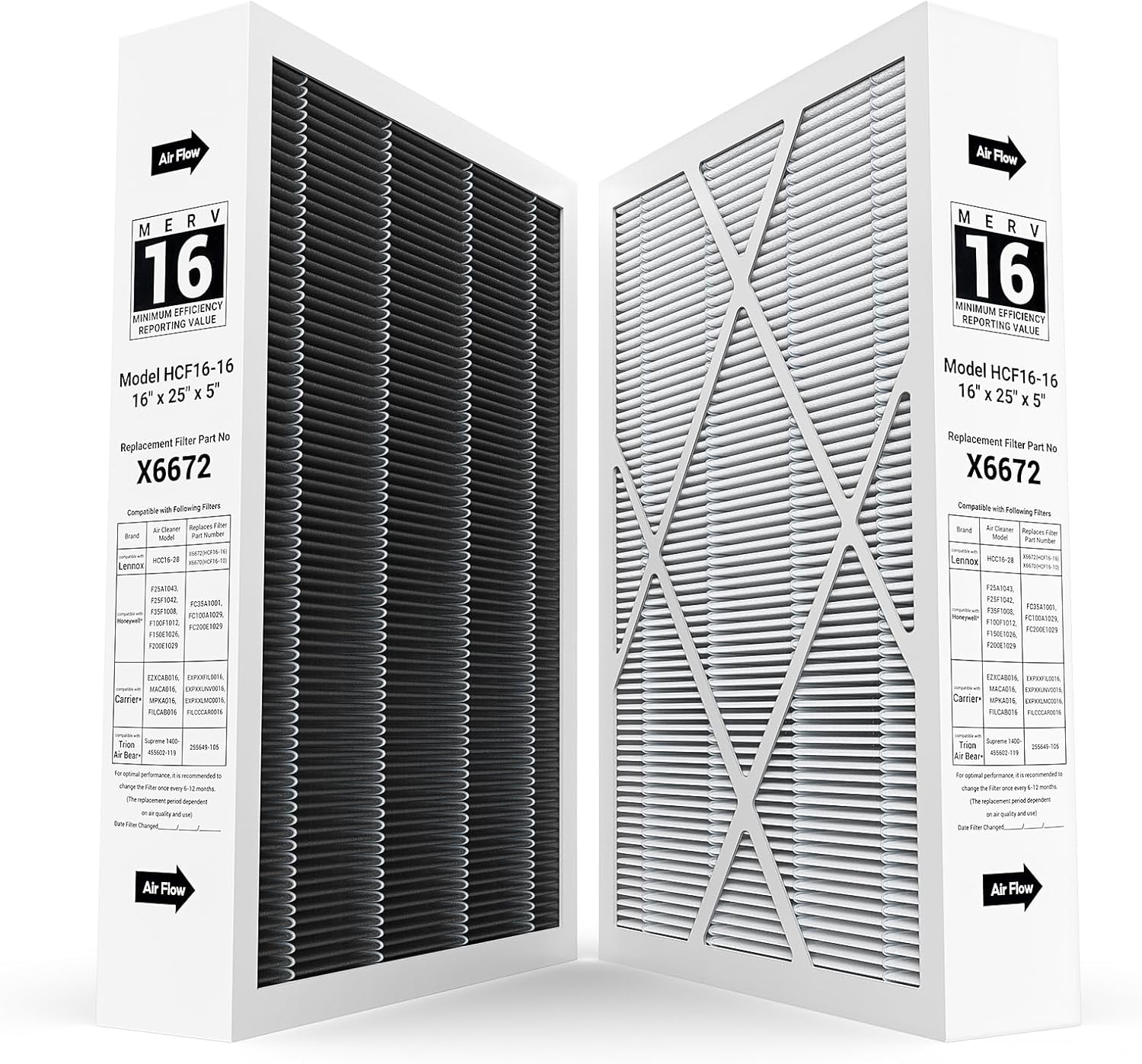 X6672 16X25X5 MERV 16 Filters for Lennox HVAC Systems