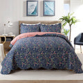 Travan Quilt Set Queen Size - Lightweight All-Season Floral Coverlet