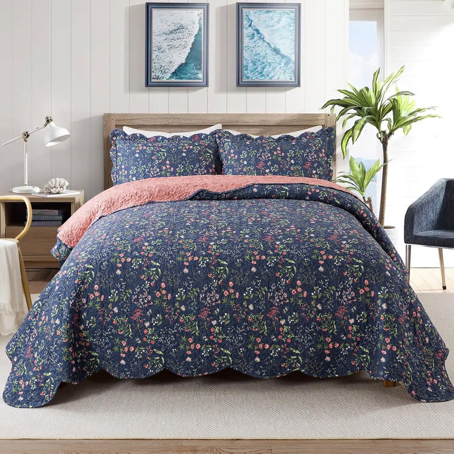 Travan 3-Piece Quilt Set for All Season with Floral Design