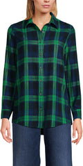 Lands' End Women's Flannel Boyfriend Fit Long Sleeve Shirt - Cozy
