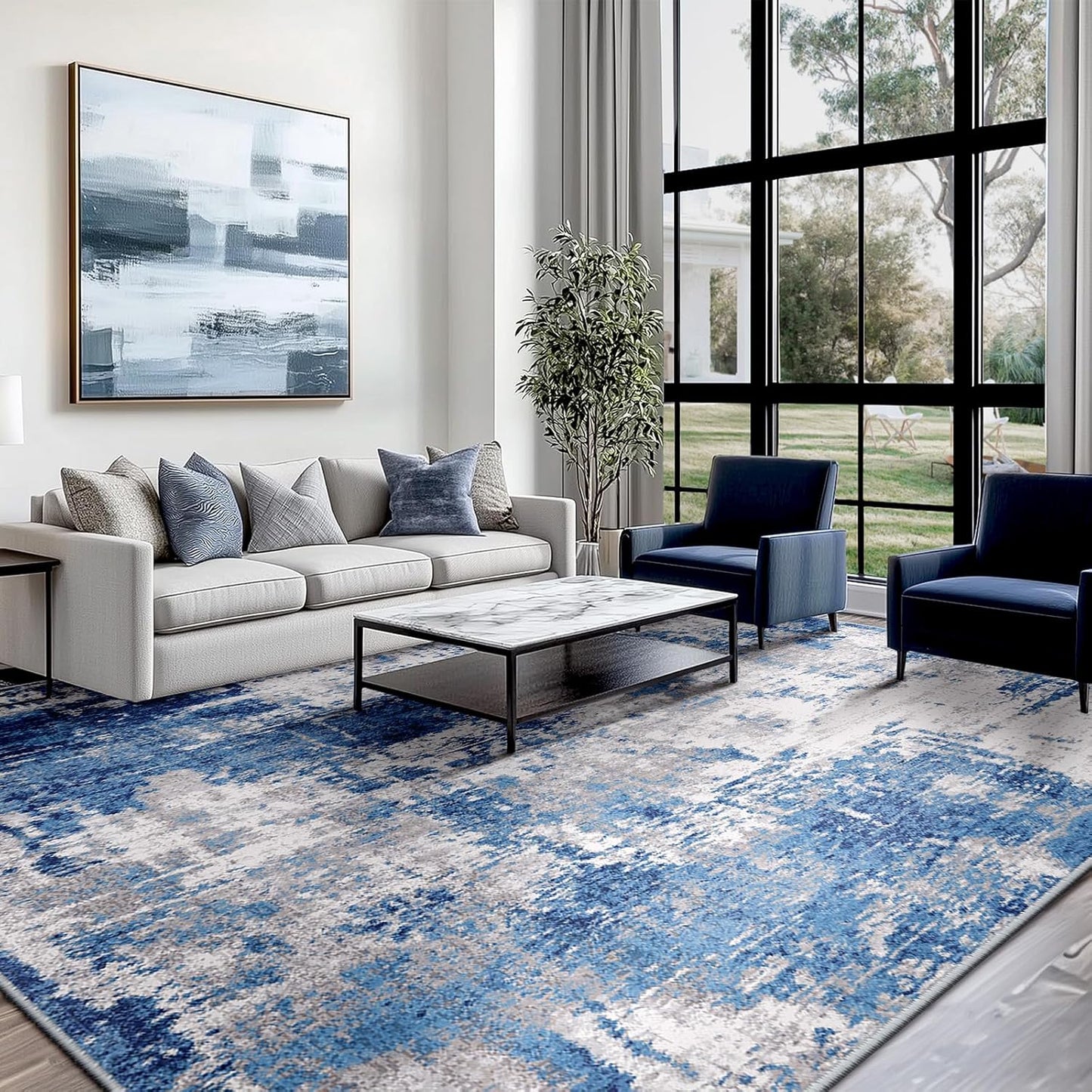 Washable Area Rugs 8ftx10ft Non-Slip Modern Abstract Soft
