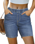 Long Denim Jean Shorts for Women - 7in Inseam Mid Rise Pull On
