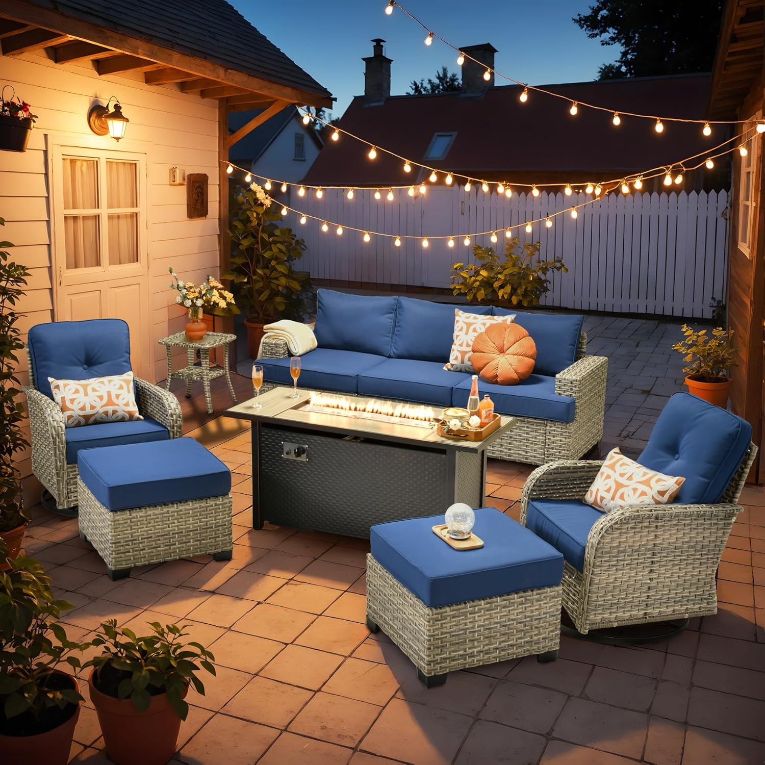 HOOOWOOO Outdoor Sectional Patio Furniture Set with Fire Pit