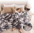 Cozy Faux Fur Throw Blanket Tie-Dye Grey - Soft, Thick 90 x 90
