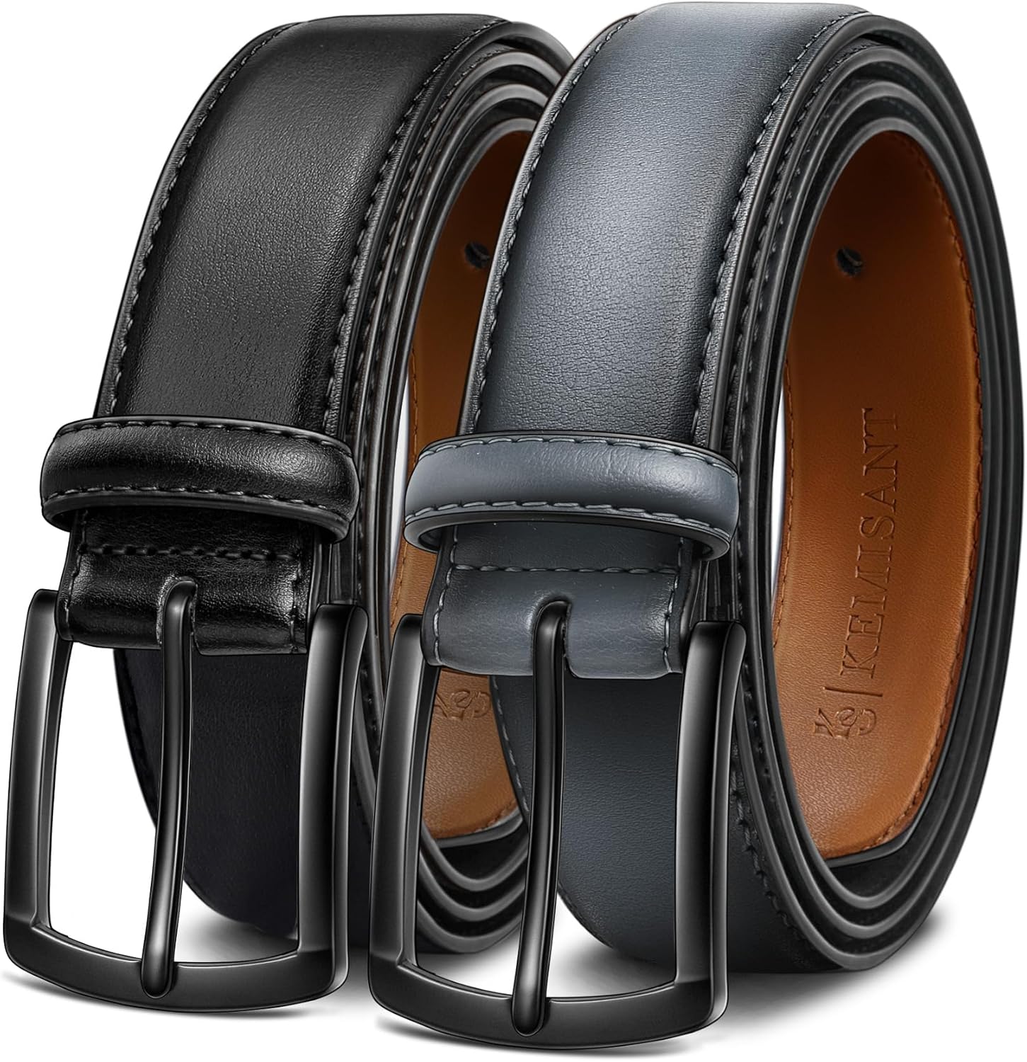 KEMISANT Men Belt 2Pack Genuine Leather for Dress Casual Golf