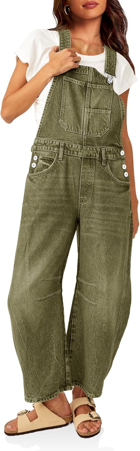 Womens Denim Bib Overalls with Adjustable Straps and Pockets
