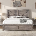Queen Size Farmhouse Bed Frame with Barn Door Headboard - Rustic Gray
