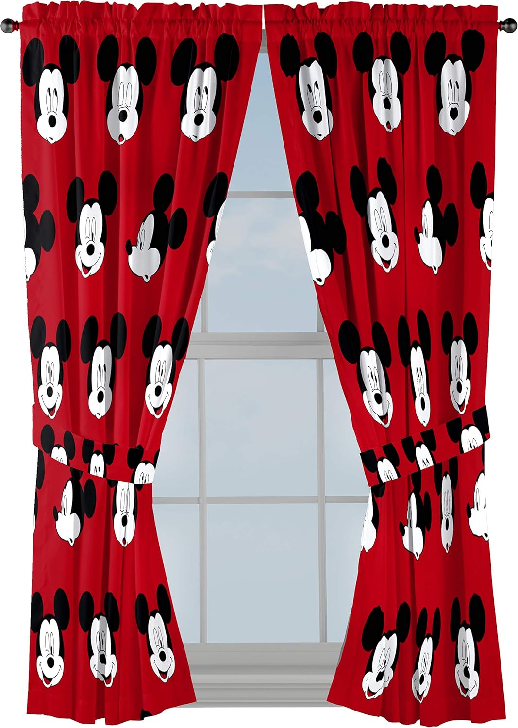Red Mickey Mouse Kids Curtain Set - Easy Setup, 4 Piece