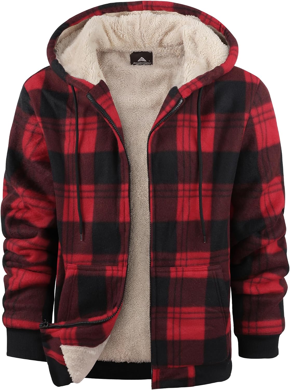 ZITY Heavy Thick Hoodies for Men Plaid Flannel Warm Sherpa