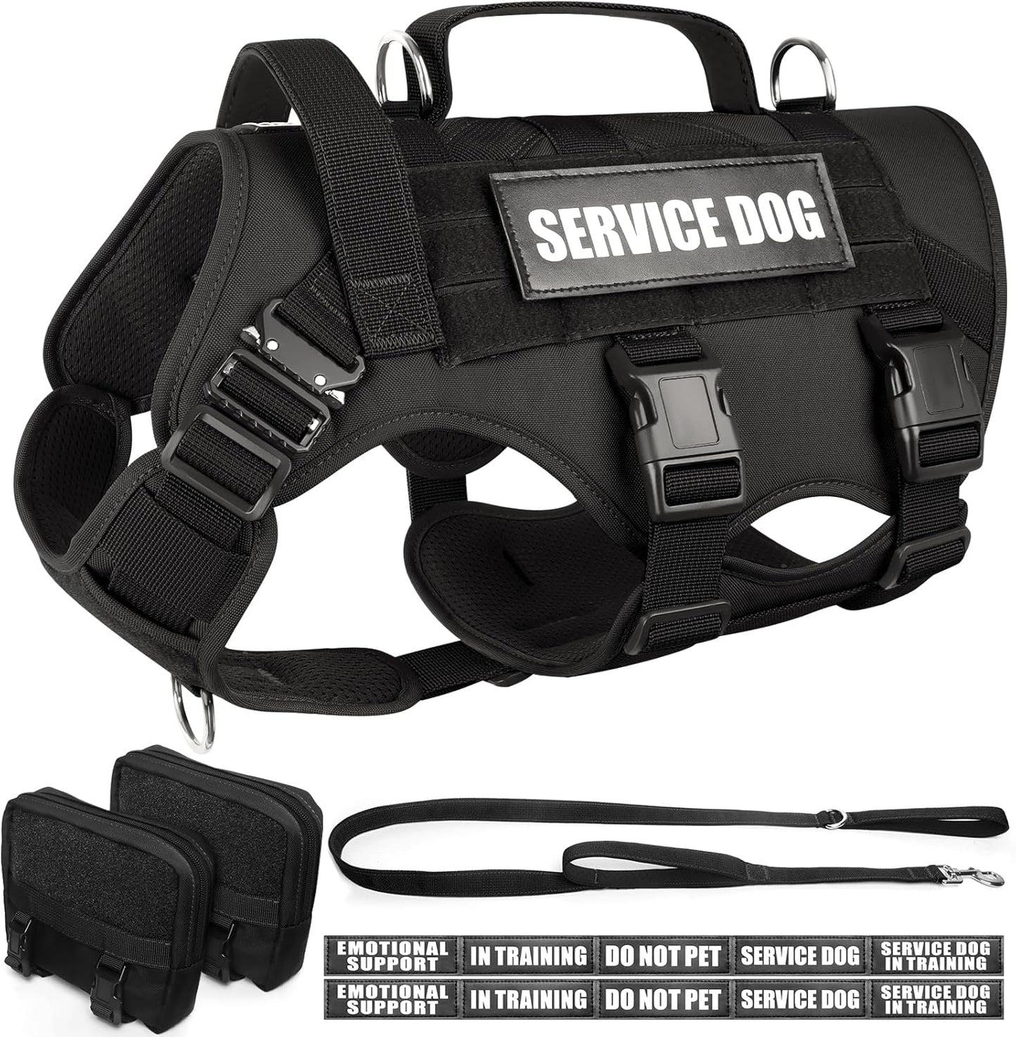 WINSEE Tactical Dog Harness with Leash and MOLLE Vest for Large Dogs