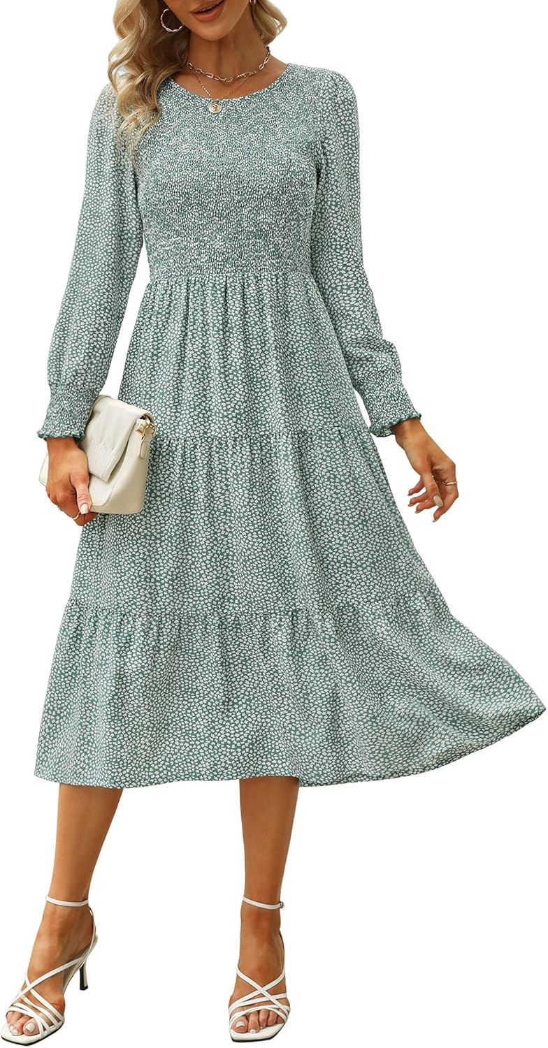 Zattcas Womens Fall Dresses Casual Long Sleeve Midi Dress
