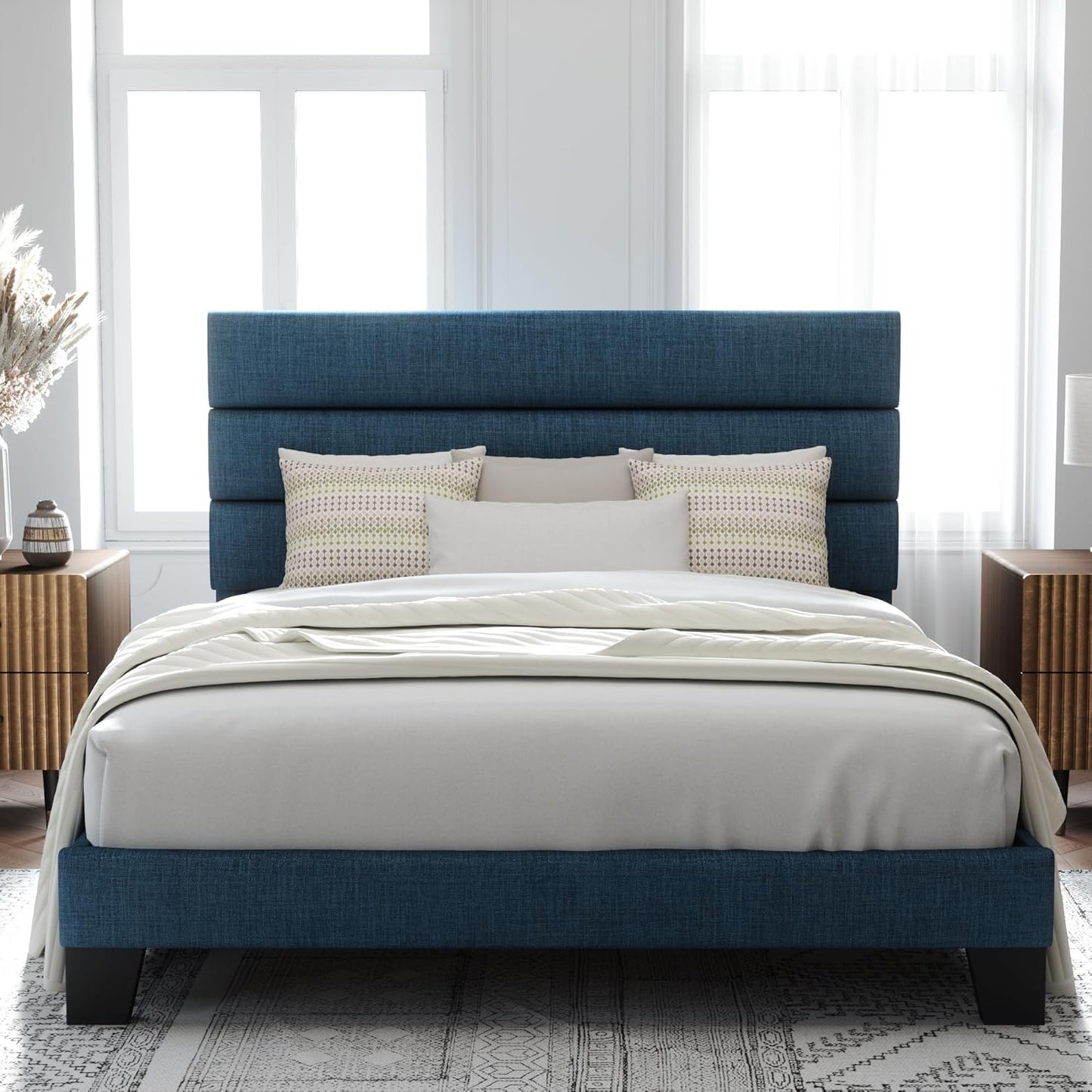 Allewie Full Size Platform Bed Frame with Upholstered Headboard