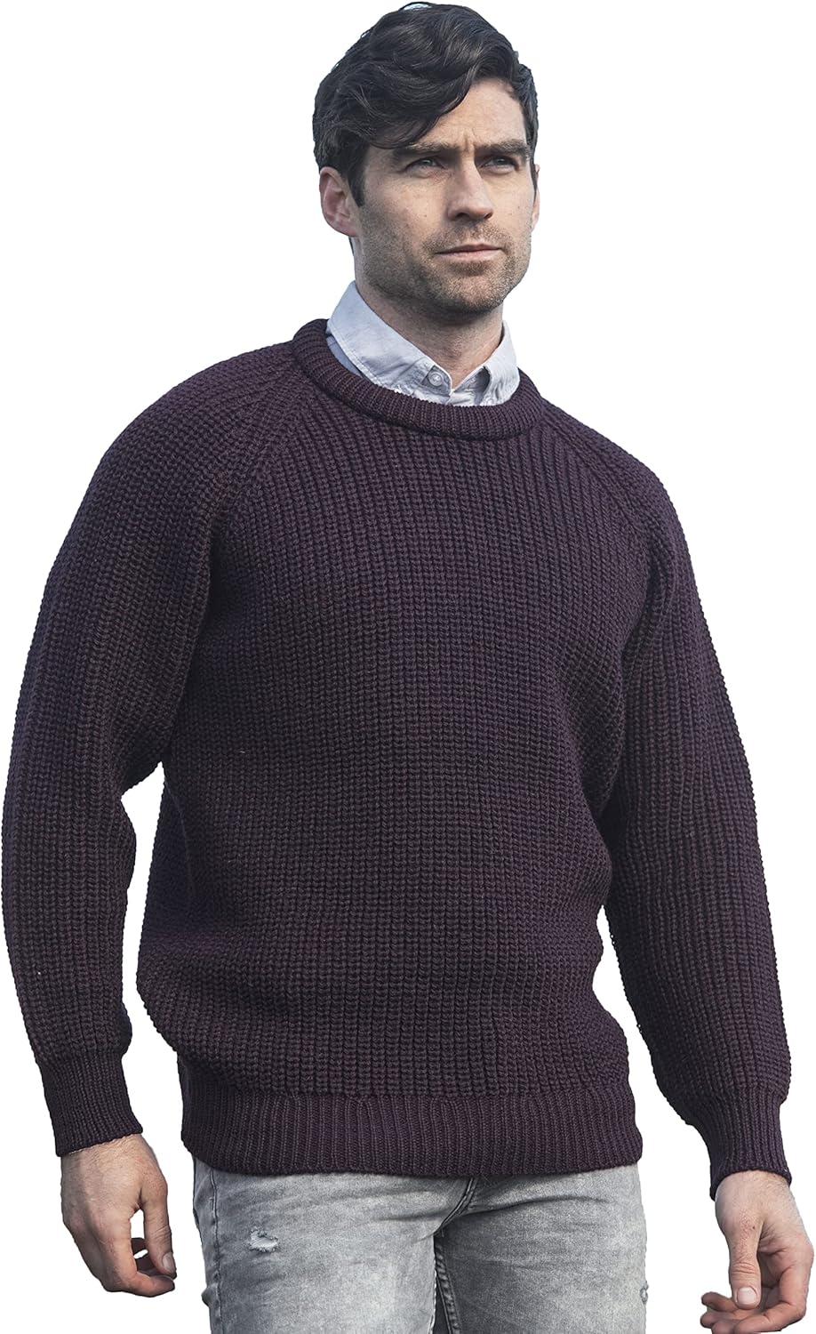 Men's Fisherman Irish Rib Crew Neck Wool Sweater - Warm & Stylish