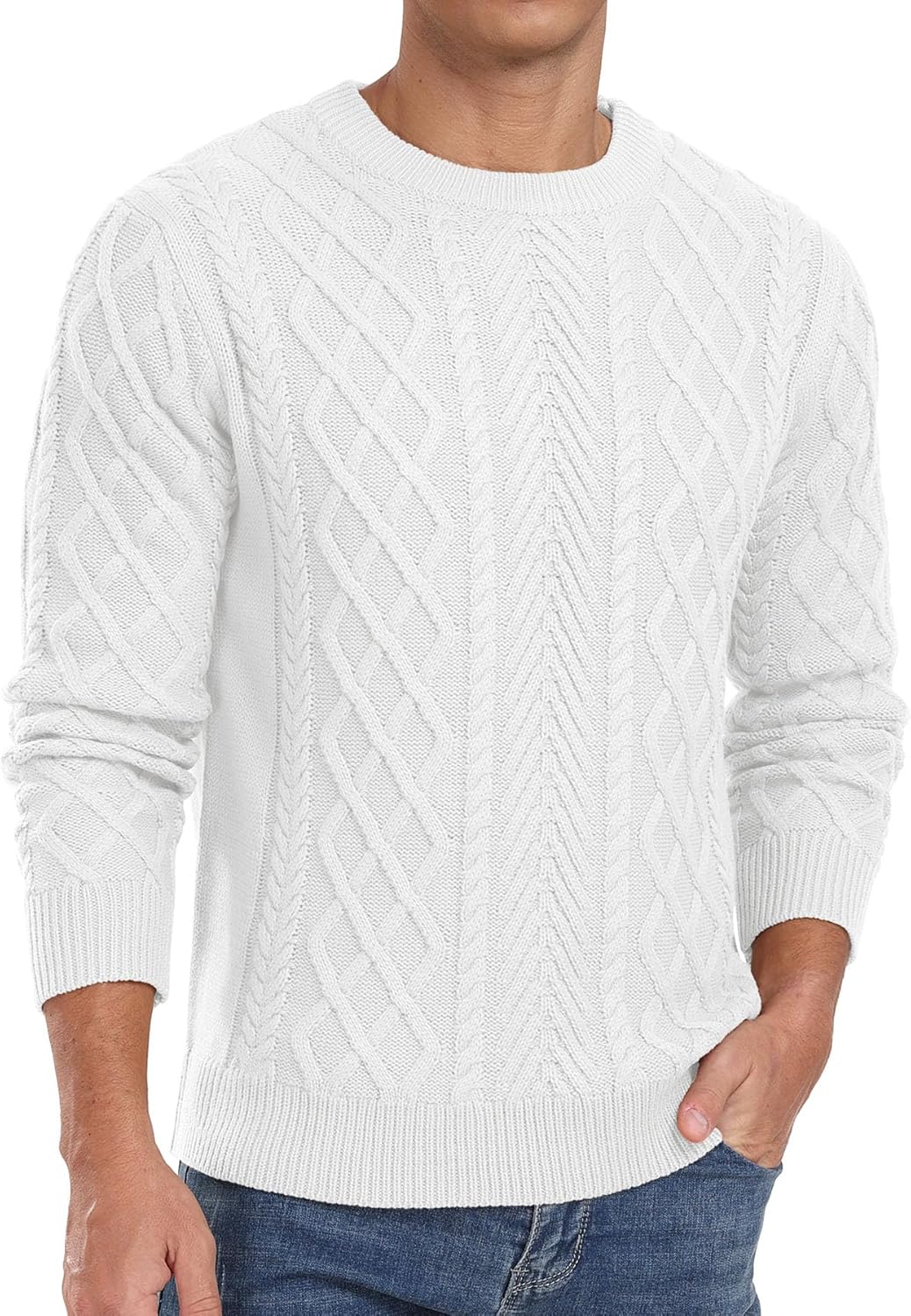 Askdeer Men's Pullover Sweater - Classic Fisherman Knit Style