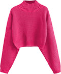 Cropped Turtleneck Sweater Lantern Sleeve Ribbed Knit (Style PB3Z)