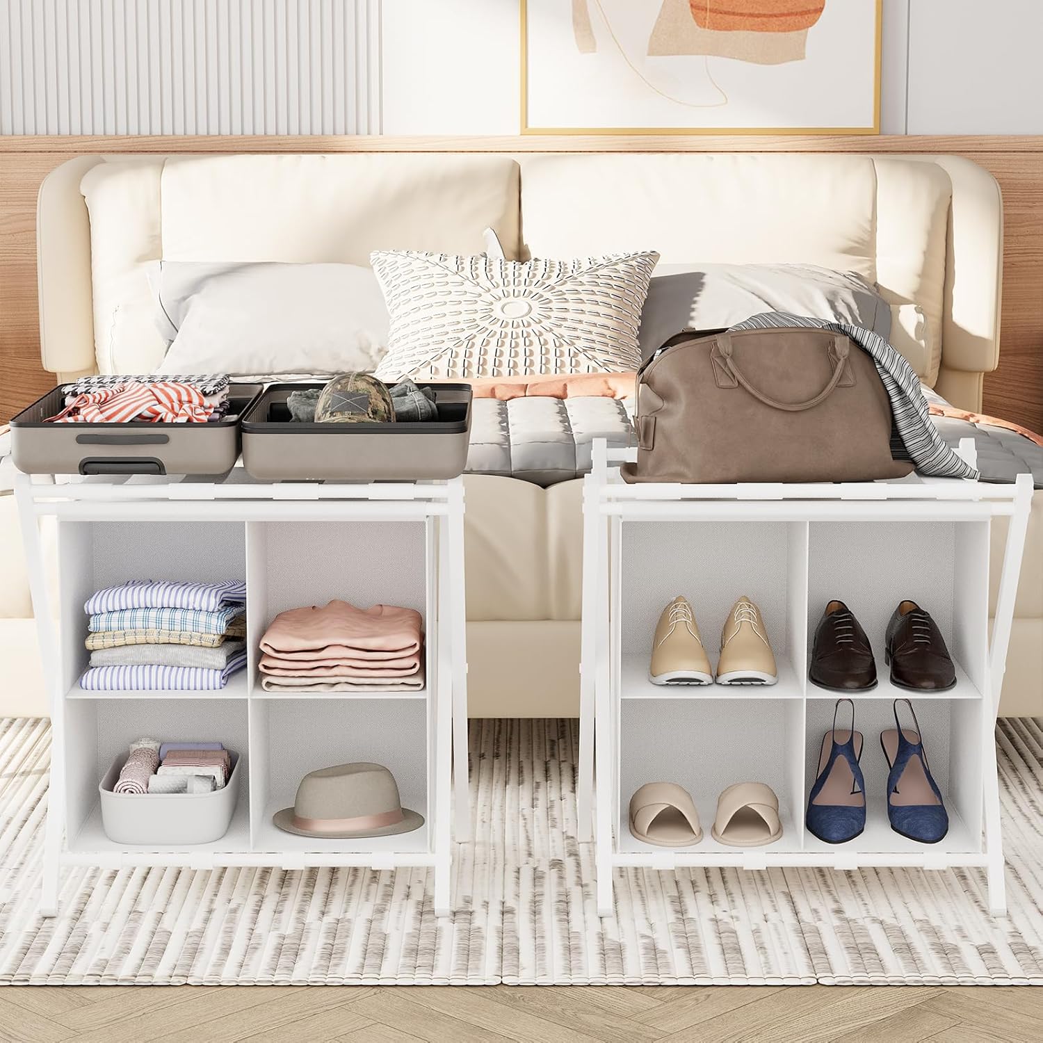 Luggage Rack with Storage for Guest Room - Space Saving Stands