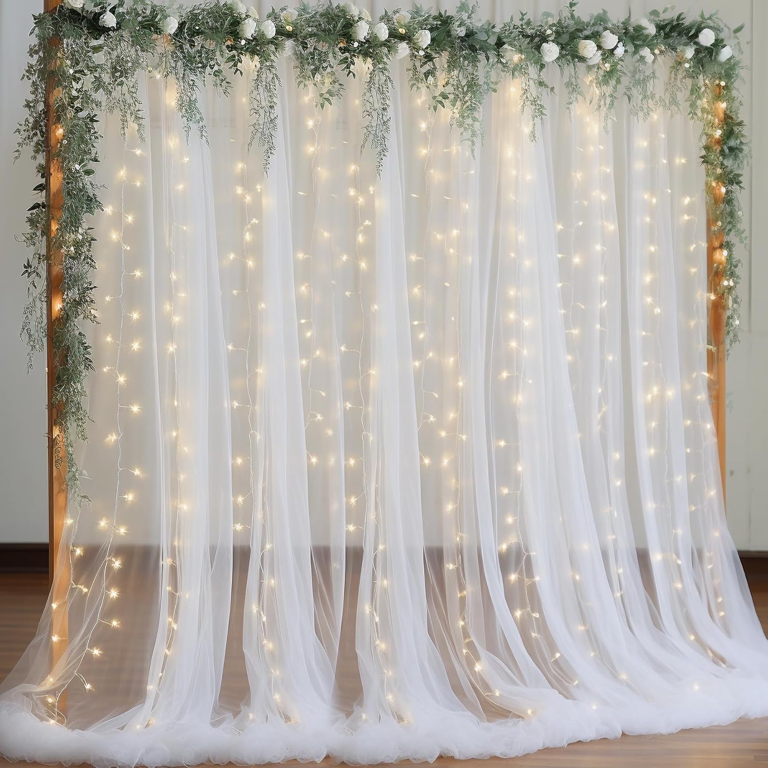 PARTISKY White Tulle Curtain with Lights - Dreamy Party Decor