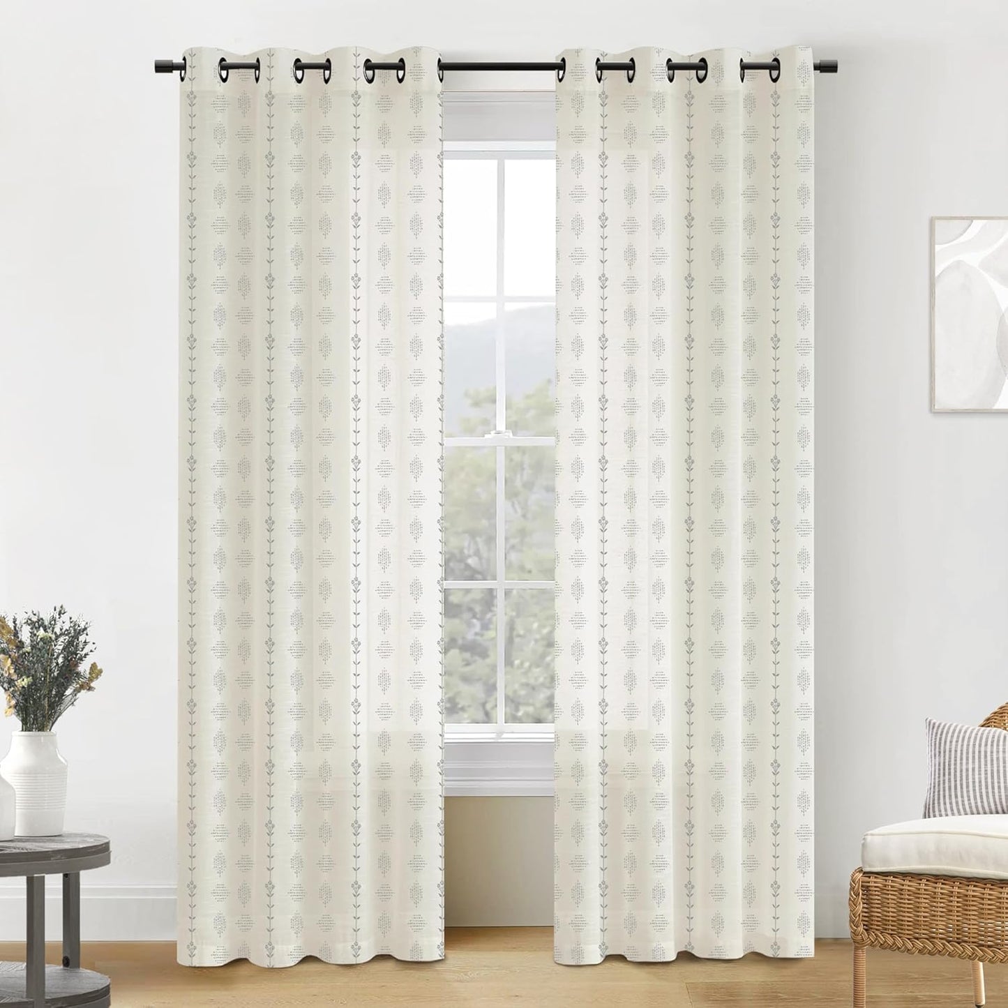 Light Grey Curtains for Bedroom Living Room with Floral Design