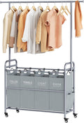 Laundry Sorter with Hanging Bar and 4 Sections - Rolling Hamper