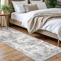Modern Abstract Runner Rug 2x7 ft - Washable Non-Slip Beige Grey