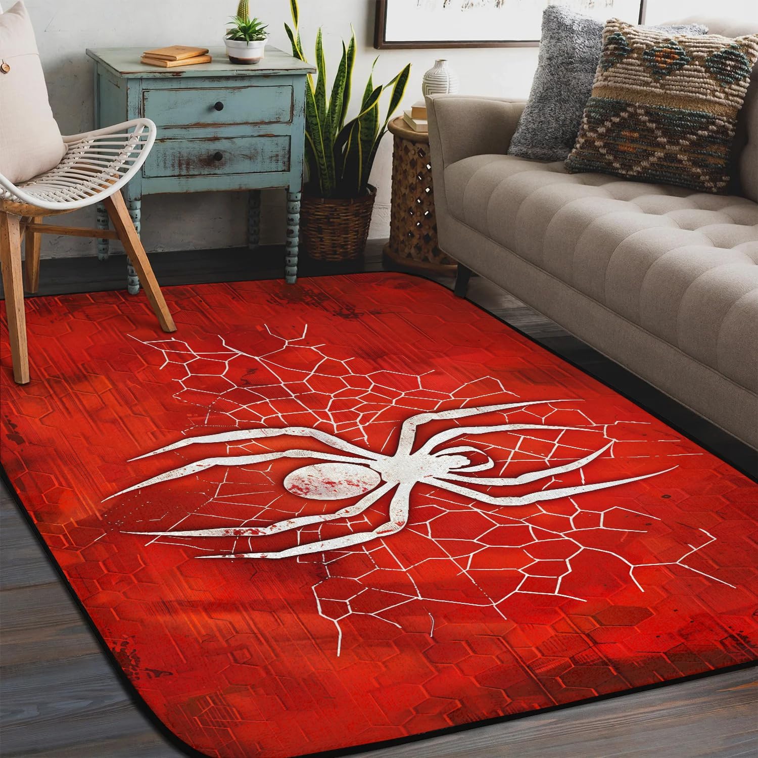 Washable Spider Web Red Area Rug: Cool Home Decor