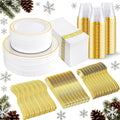 Gold Dinnerware Set 350pcs for 50 Guests - Elegant Disposable Plates