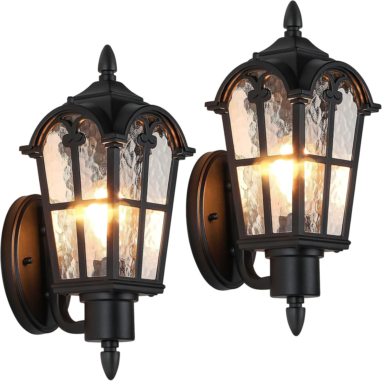 Outdoor Wall Light Fixtures with Water Ripple Glass, 2 Pack