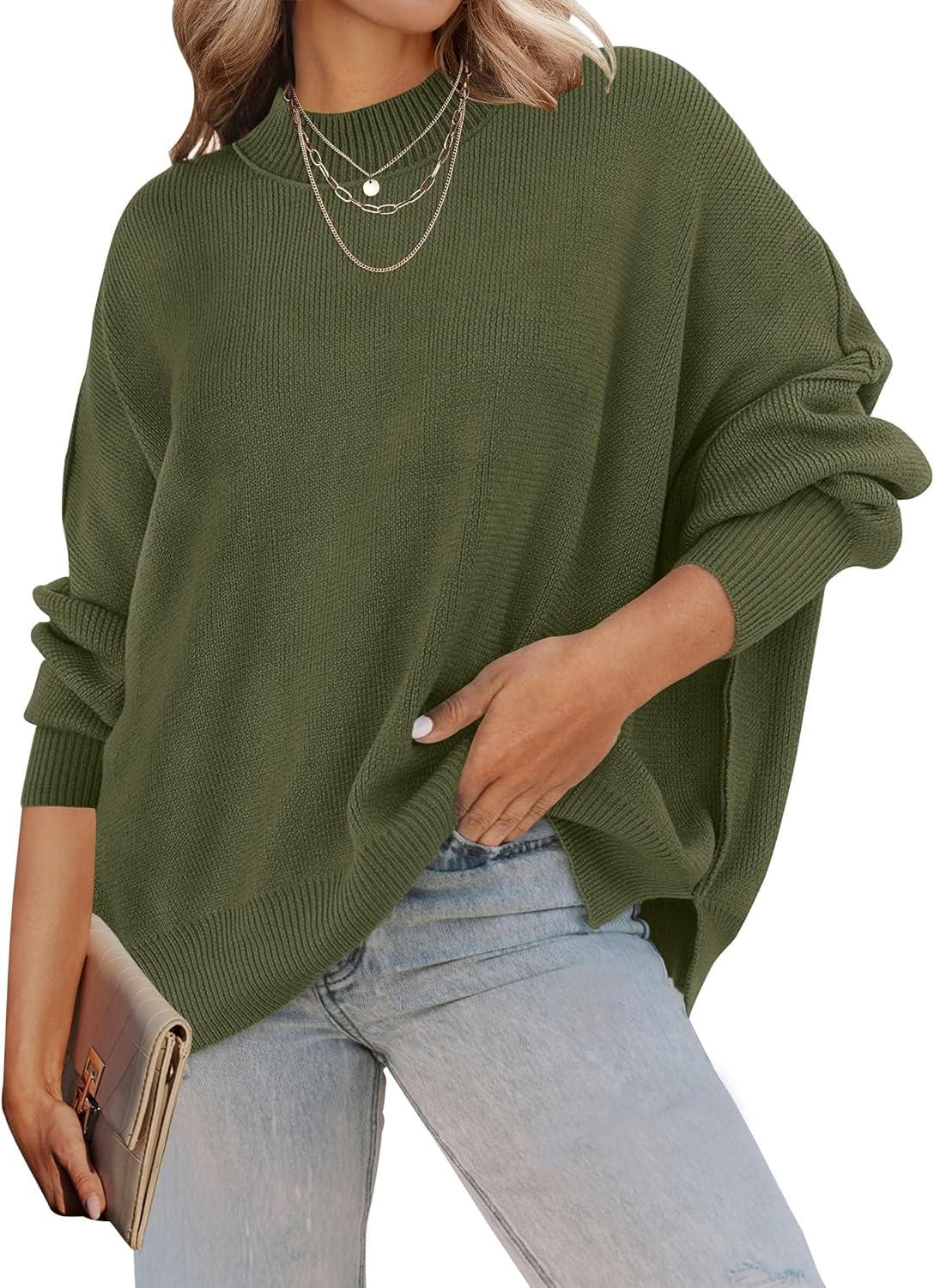 ZESICA Women's Oversized Ribbed Knit Pullover Sweater for Fall