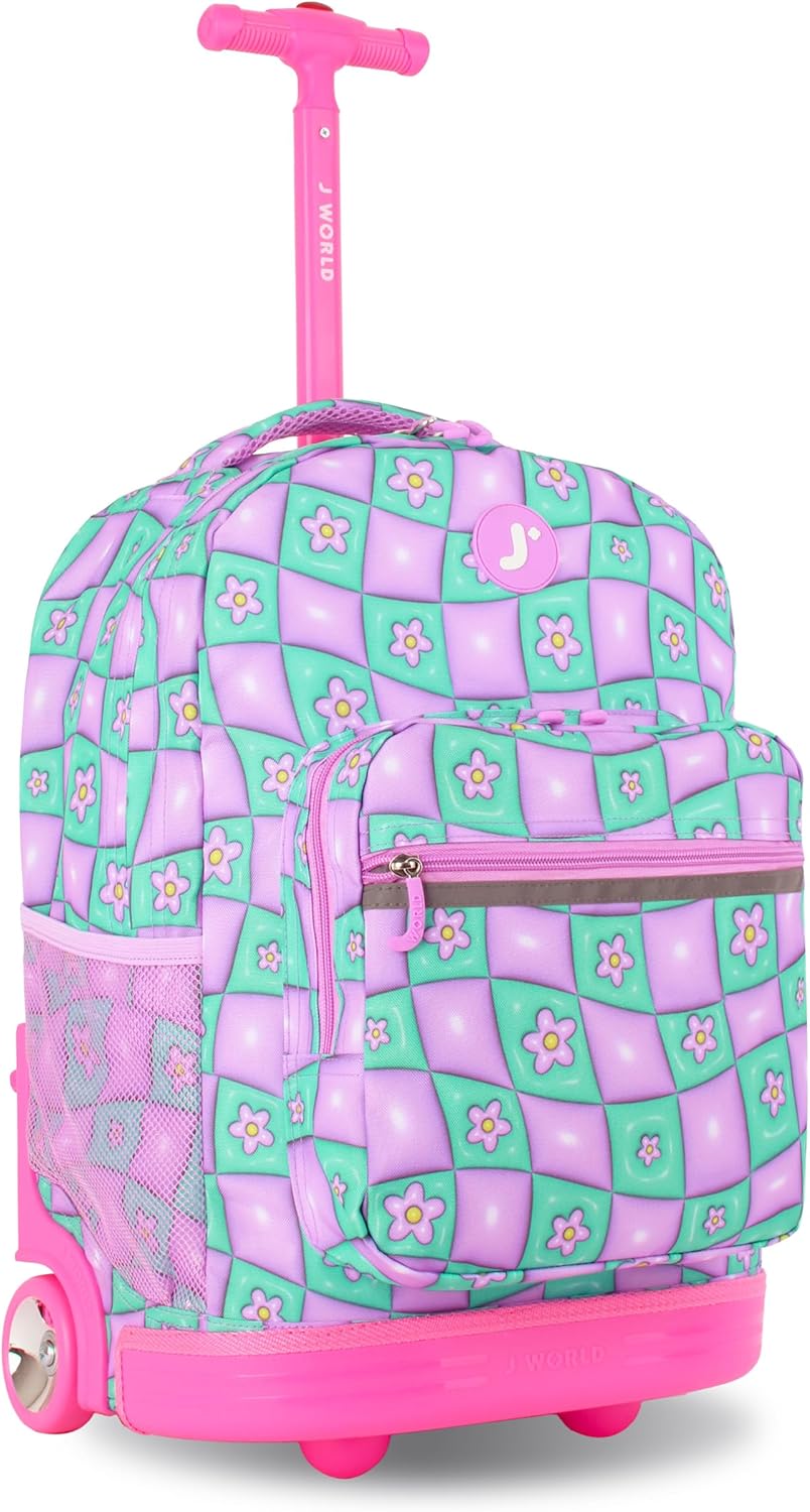 J World New York Sunrise Kids Rolling Backpack for School Use