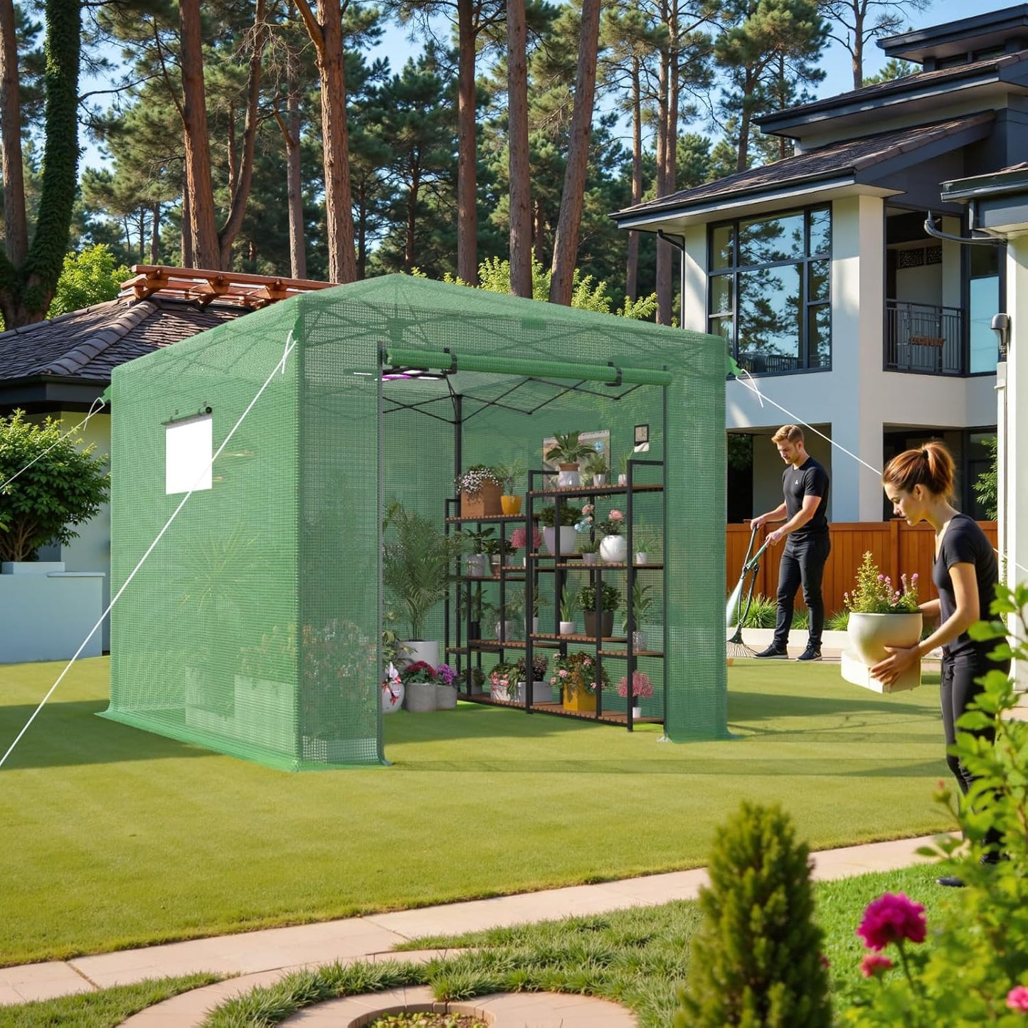 8X12 FT Pop Up Greenhouse for Outdoors with Zipper Door