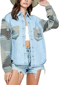 Aztec Denim Jacket Distressed Lapel Shacket - Vintage Oversized Fit
