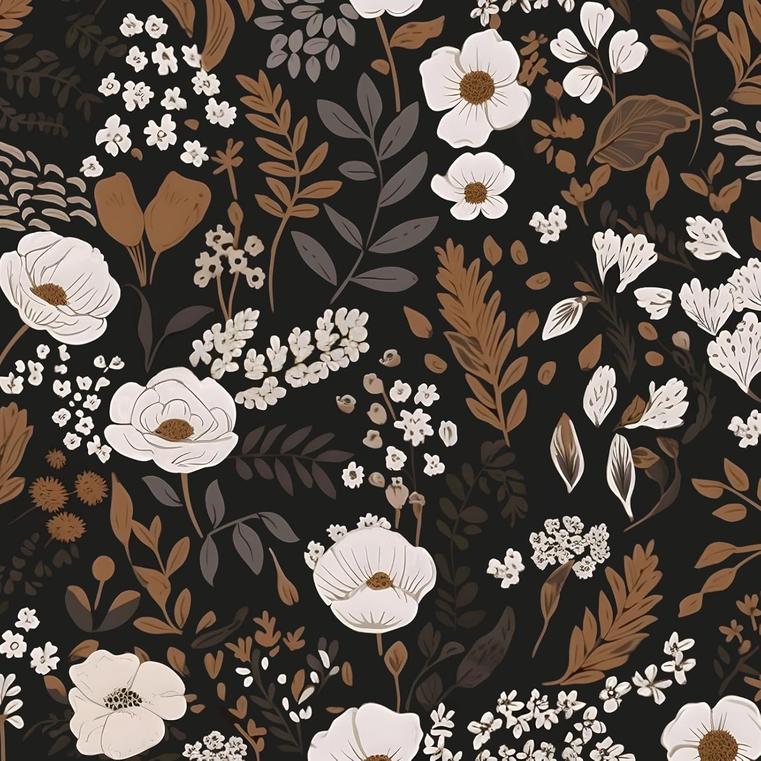 Brown Floral Peel and Stick Wallpaper for Vintage Home Decor