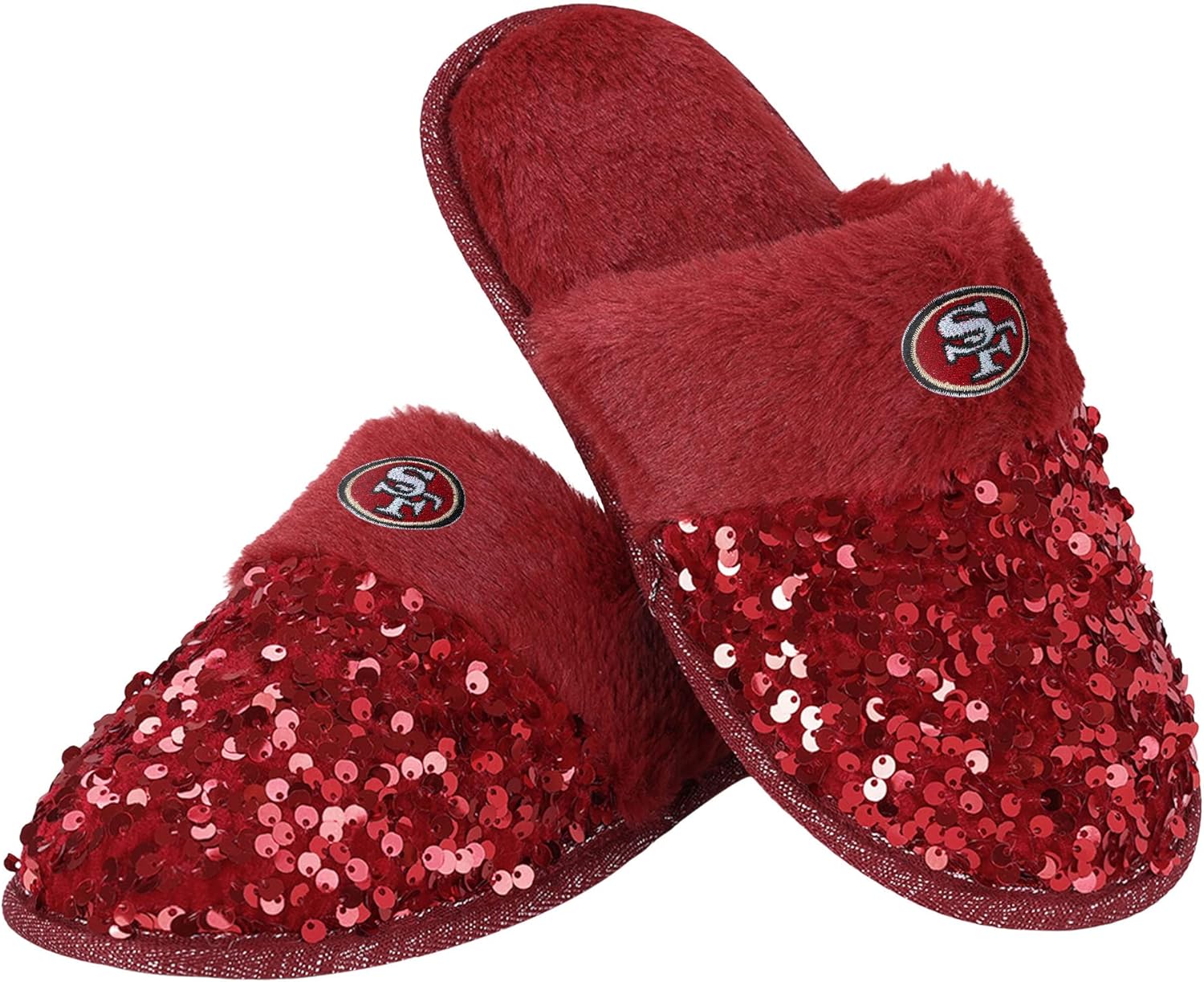 FOCO womens NFL Team Logo Sequin Fashion Slippers for Comfort