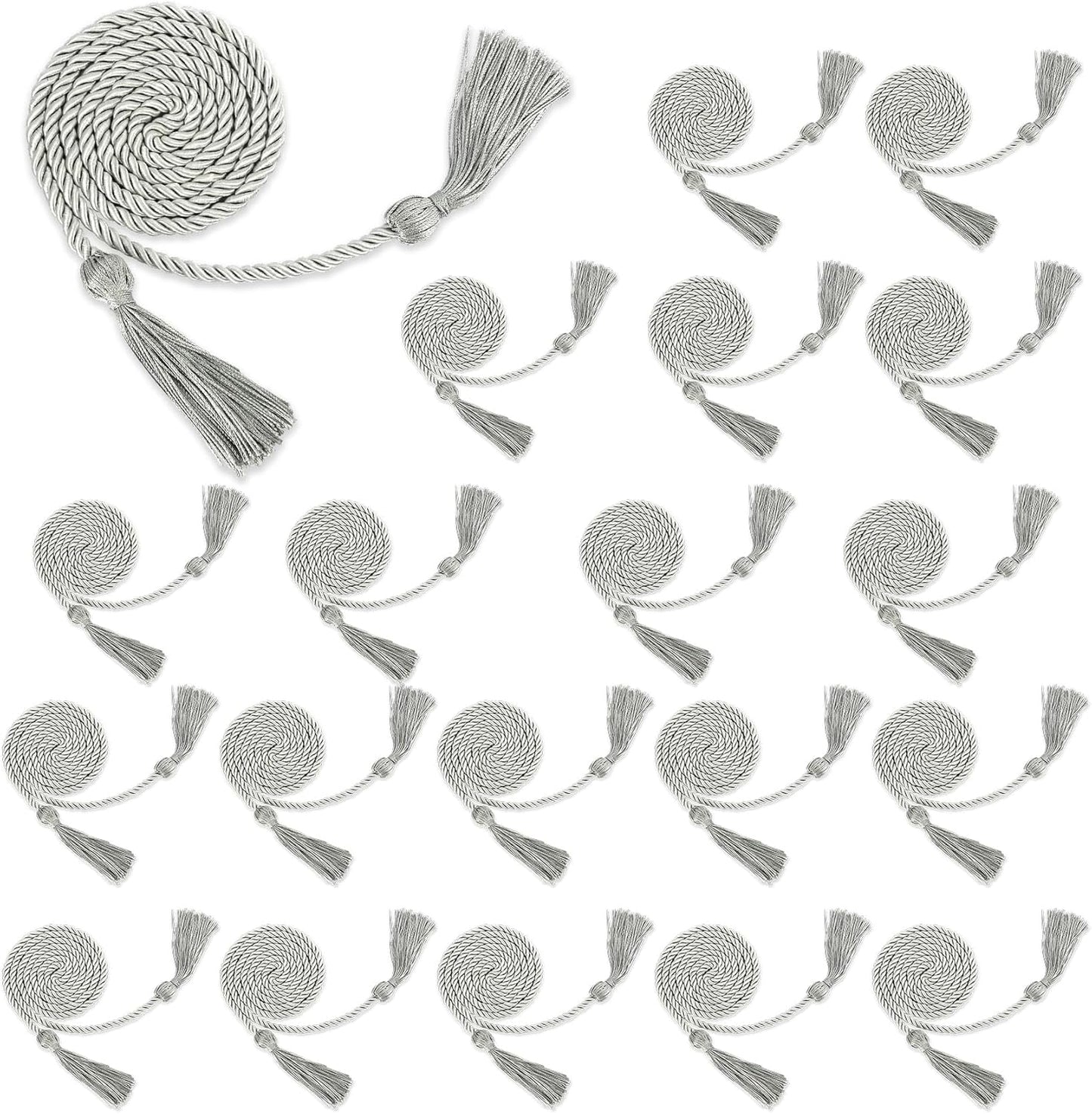 20pcs Graduation Cords - 67in Long Braided Silver Ropes for 2025