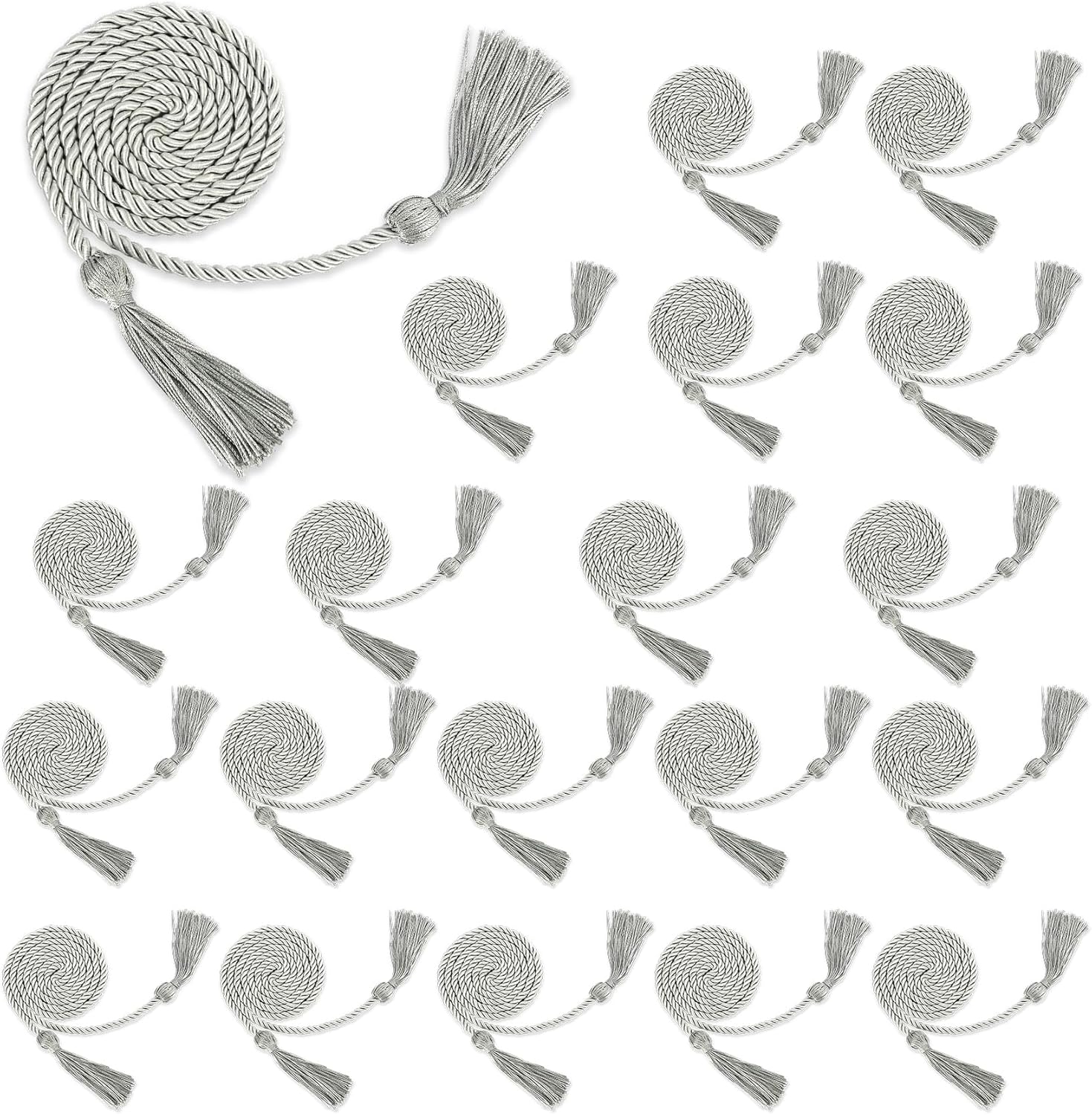 20pcs Graduation Cords - 67in Long Braided Silver Ropes for 2025