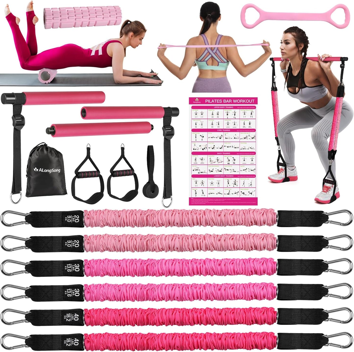 Upgraded Pilates Bar Kit with Resistance Bands for Full-Body Workouts