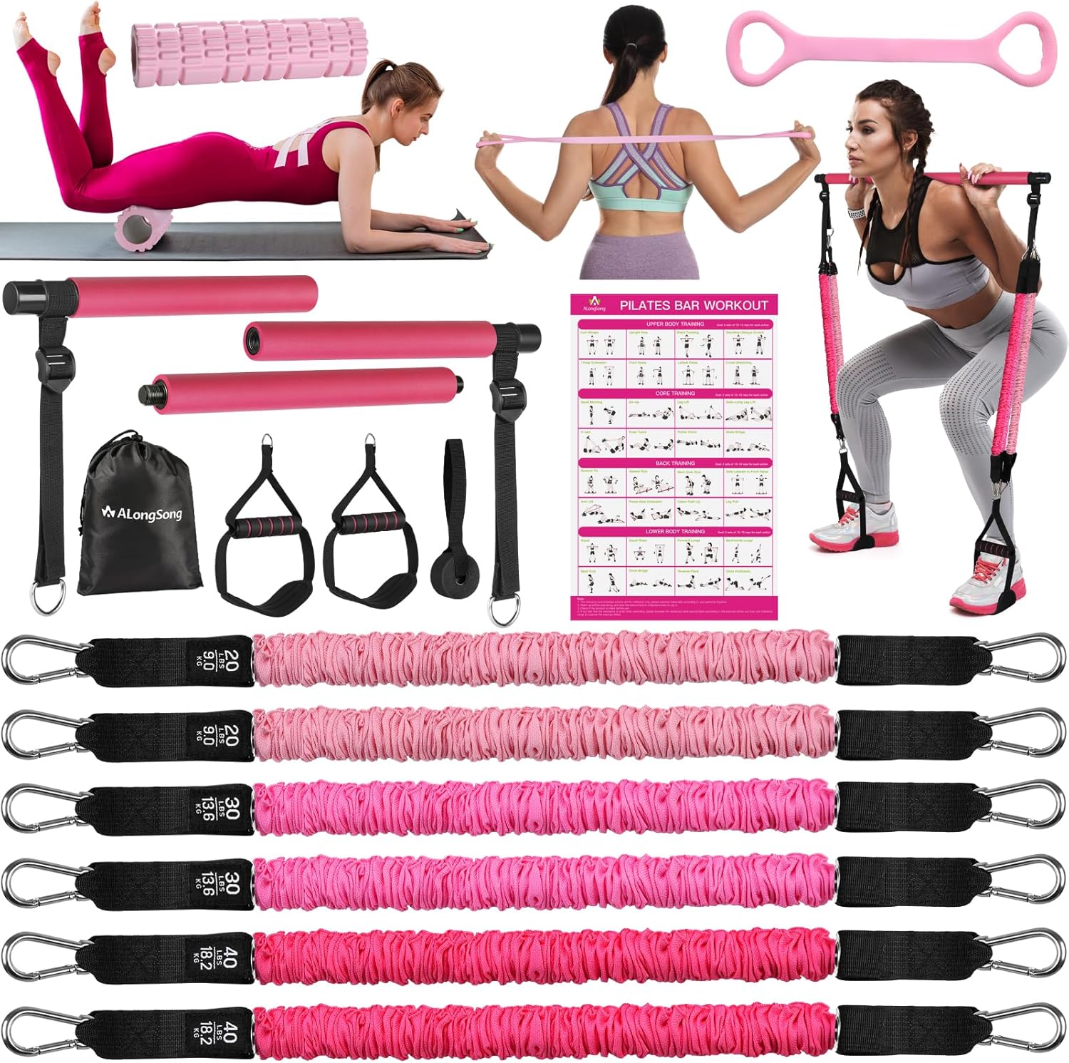 Upgraded Pilates Bar Kit with Resistance Bands for Full-Body Workouts