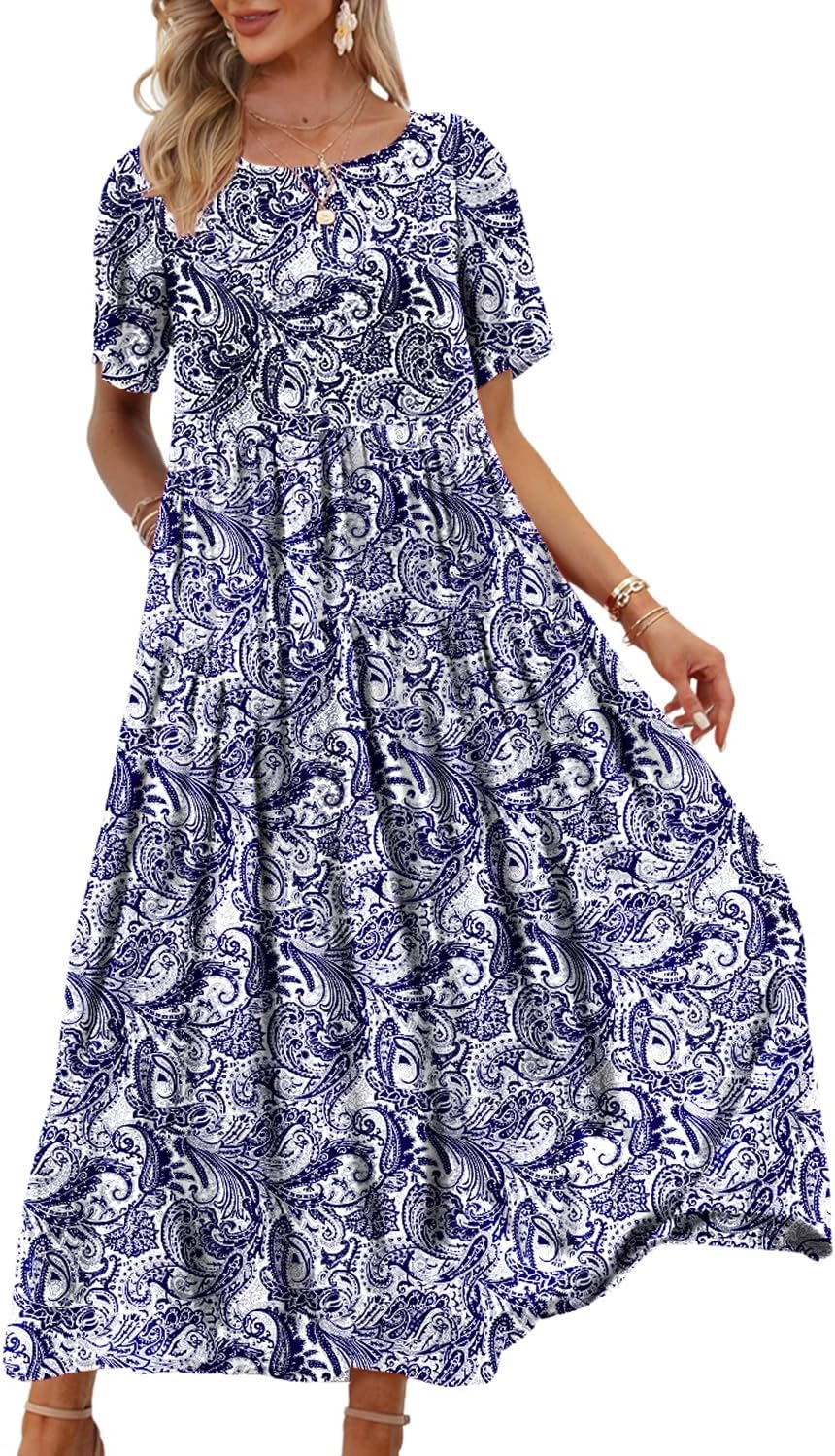YESNO Women Casual Bohemian Floral Dress with Pockets