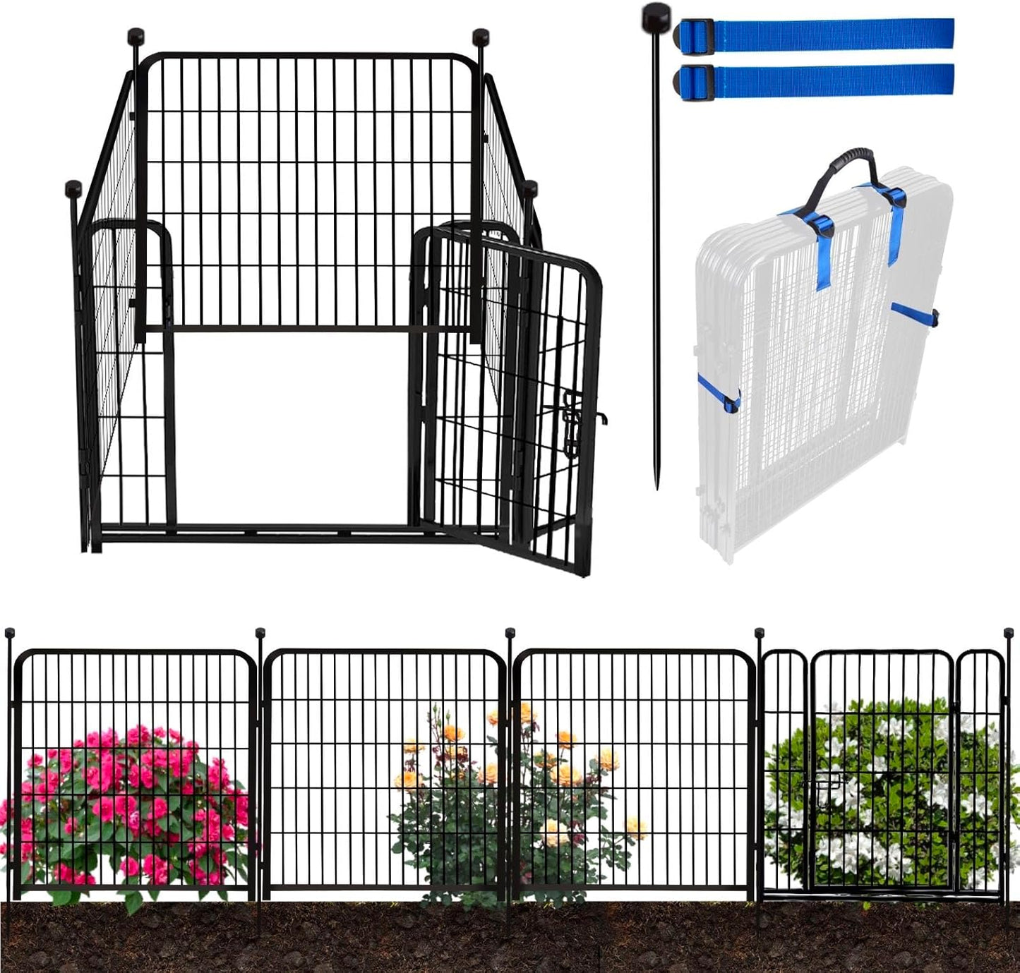 ADAVIN Tall Garden Fence with Wide Door for Dogs and Pets
