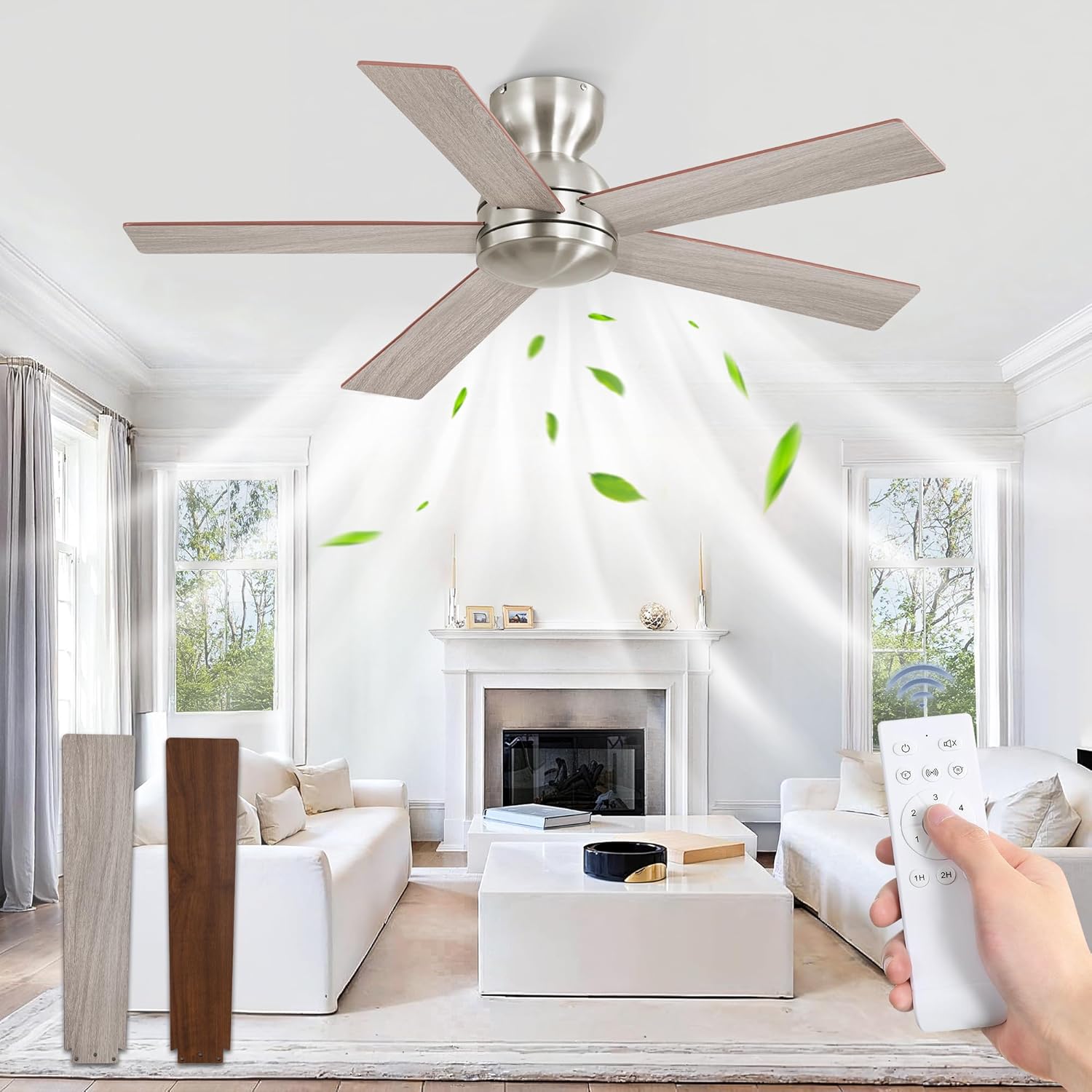 42 Inch Flush Mount Ceiling Fan with 6 Speeds for Any Room
