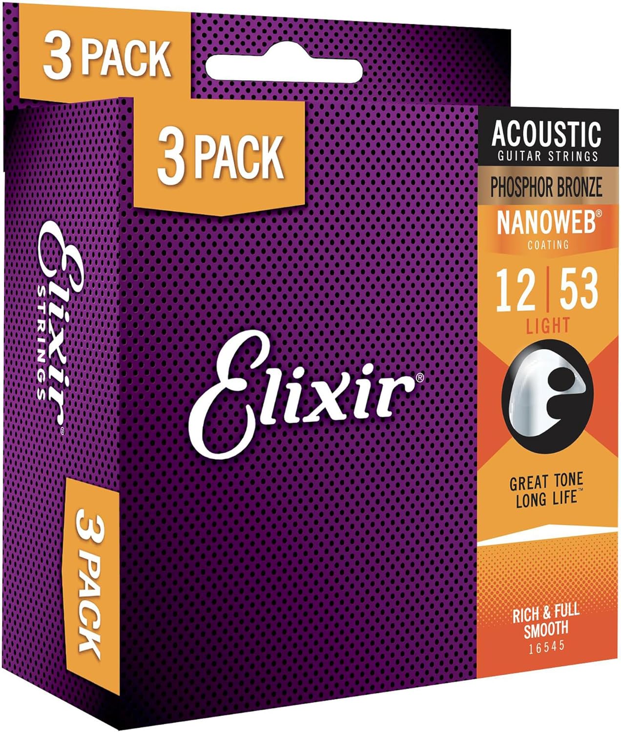 Long-Lasting Rich Tone: Elixir Acoustic Strings 3 Pack