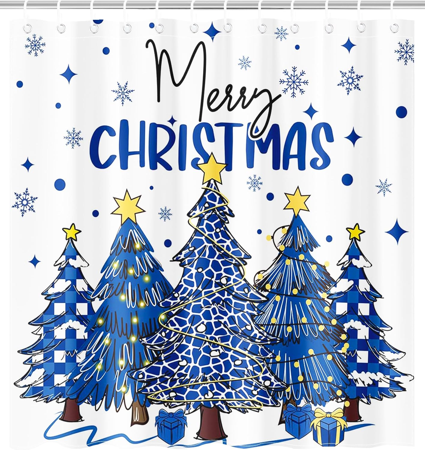 Merry Christmas Snowflake Shower Curtain Set