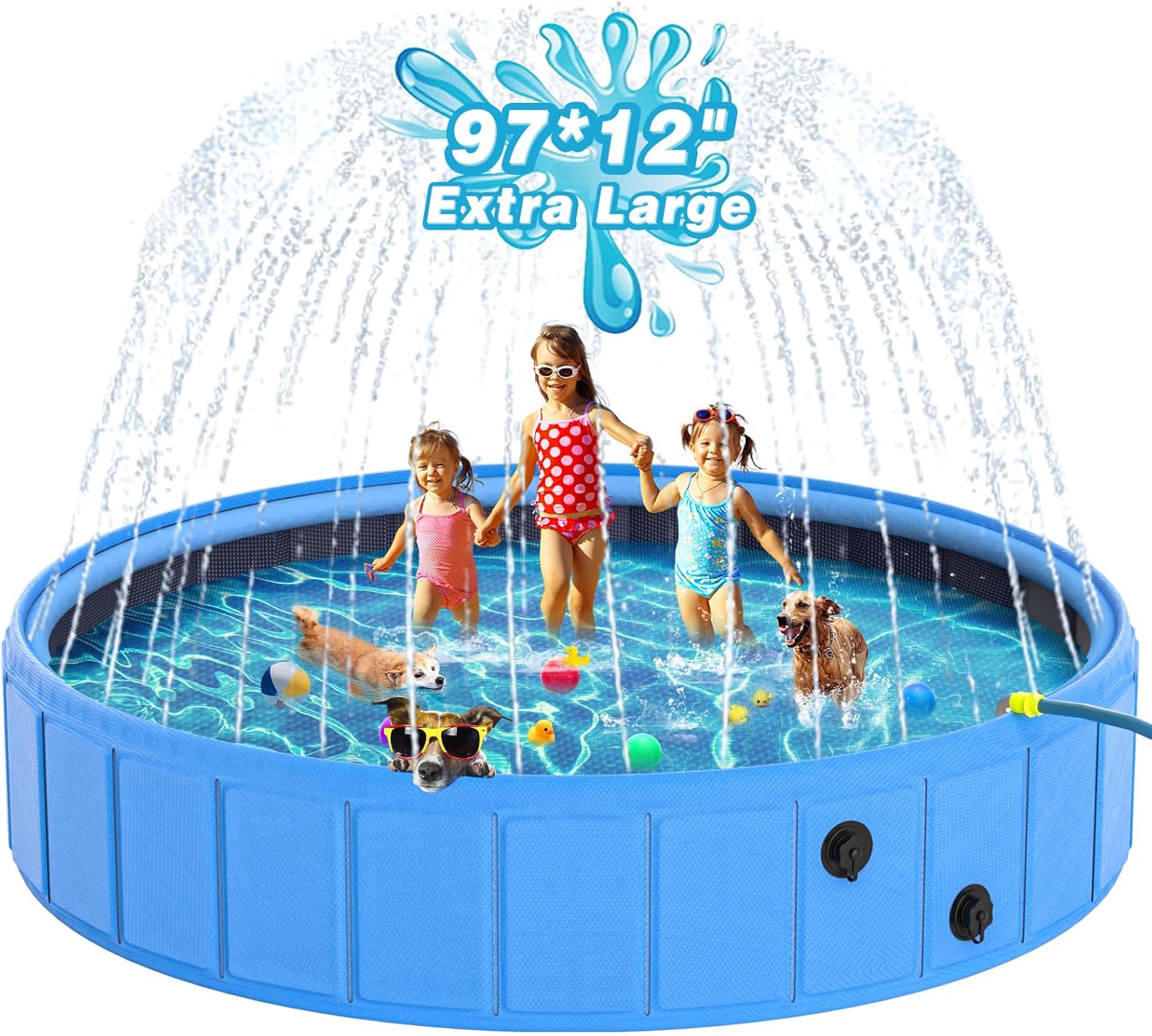 EPN Large Foldable Dog Pool - 2-in-1 Portable Bathtub & Sprinkler