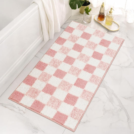 Checkered Pink Bathroom Rugs Decor for a Cozy Touch